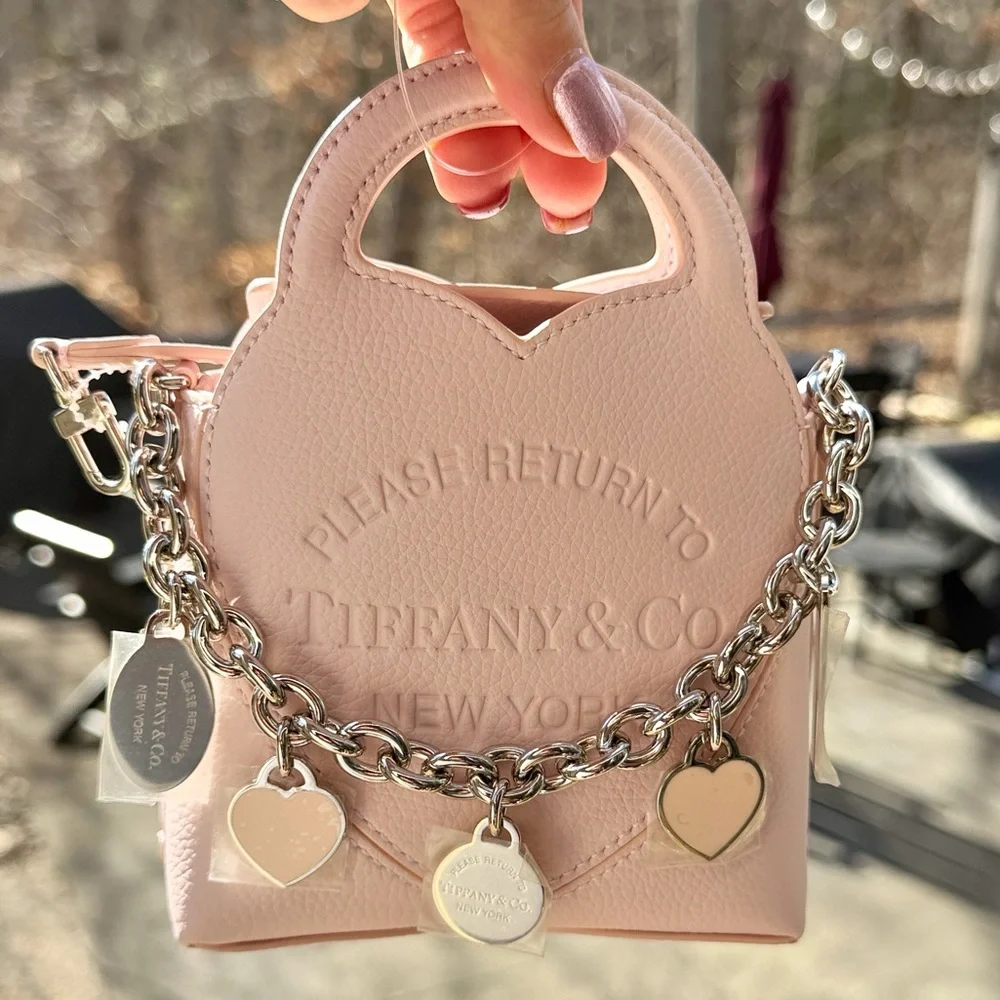 Tiffany & Co. Return To Tiffany Pink Micro Tote Crossbody Charms On Chain NWT - Picture 12 of 12